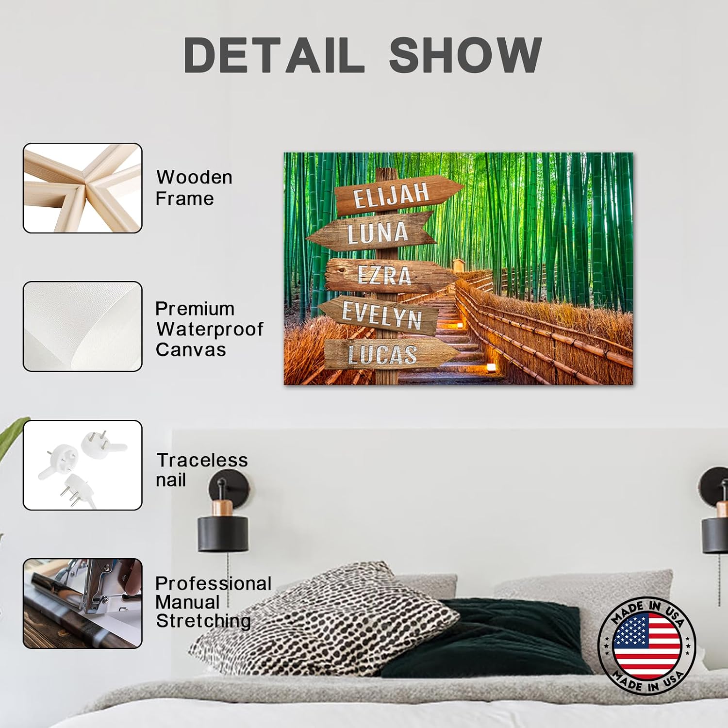 iLOOKLiKE Personalized Street Sign with Family Name Wall Art Decor Bamboo Forest Path in Kyoto Japan Nature Wilderness Canvas Prints Custom Nature Pictures Giclee Poster Gifts for Home 8x12inch