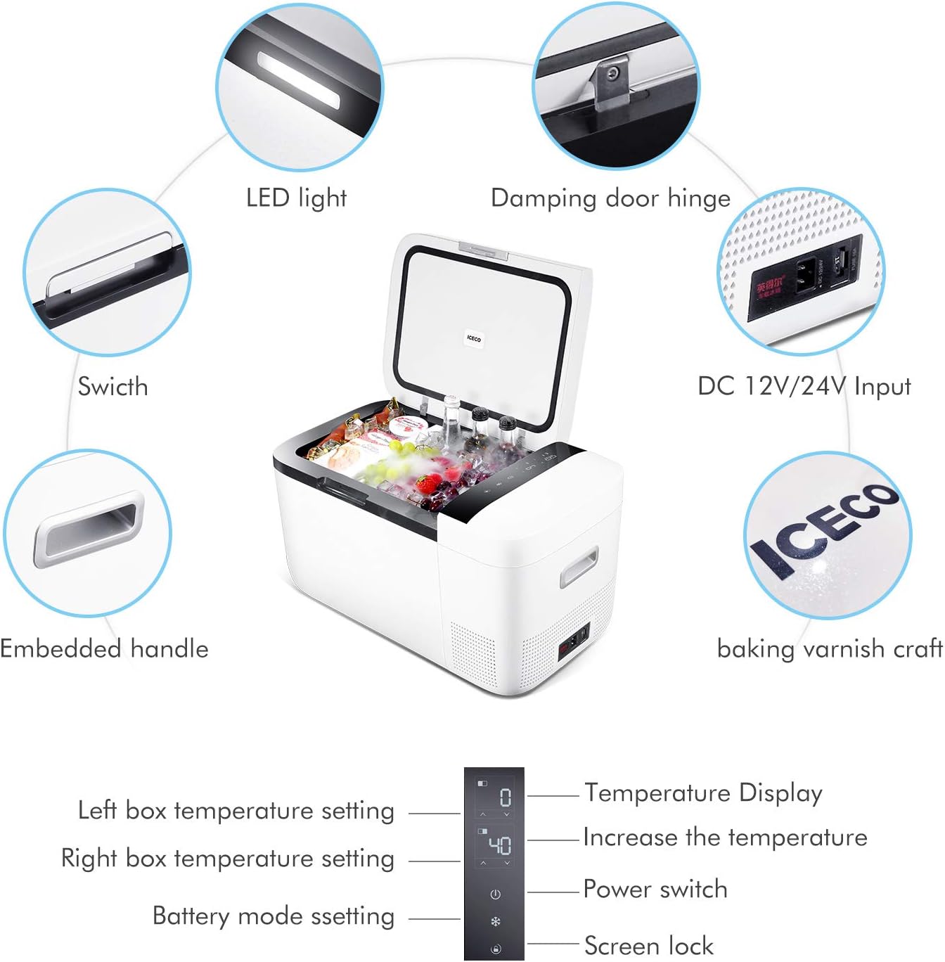 ICECO GO20 Dual Zone Portable Refrigerator, Separate Control, 21 Quart/20 Liter, DC & AC, 0℉ to 50℉, with Danfoss Compressor, Mini Fridge Cooler Refrigerator for Outdoor, Home Use, White : Automotive