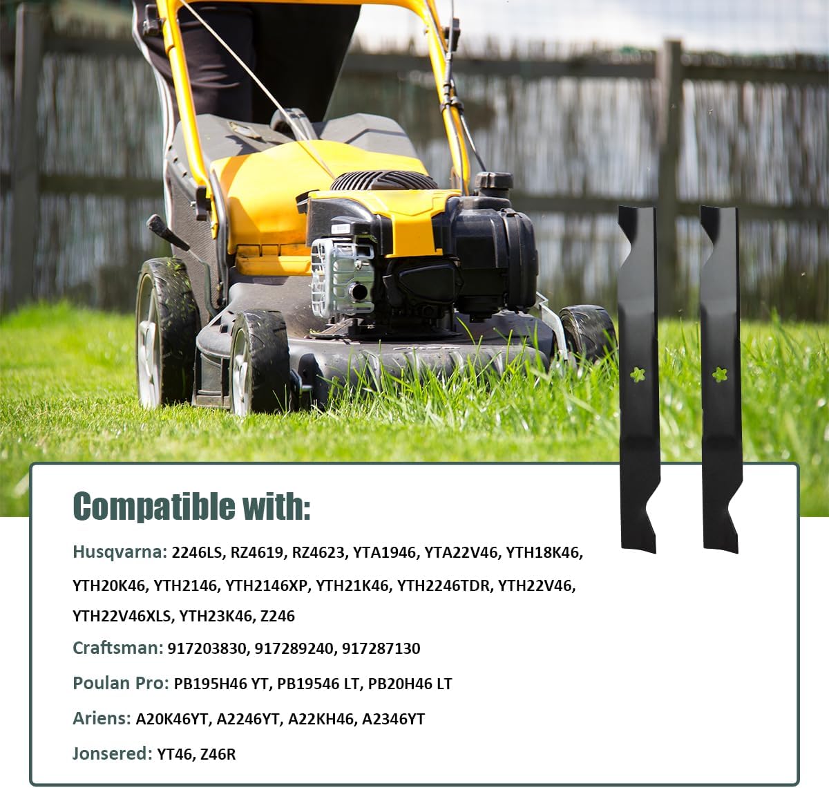 ZALANA 46" Deck Replacement Lawn Mower High Lift Blades for 532405380 405380 403107 532403107 575937901 - Compatible with Husqvarna 2246LS YTH22V46 YTH20K46 Craftsman YT3000 Lawn Tractor - 2 Pack