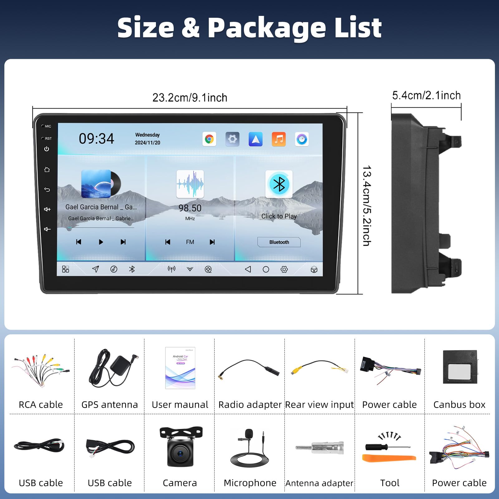 8 core Qualcomm Android 15 Autoradio per Ford Transit 2009-2016/Ford Focus 2005-2008 con Carplay Android Auto ,9" Touchscreen con BT GPS WiFi FM/RDS DSP 3D Car Model Showcase + telecamera posteriore e