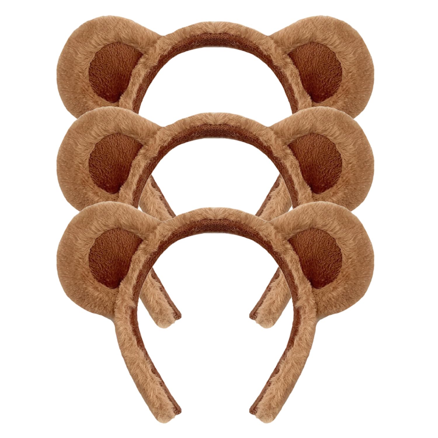 HIXNUG 3Pcs Bear Ears Headband Brown Plush Animal Hair Hoops Cute Alice Headband Animal Party Costume Accessories