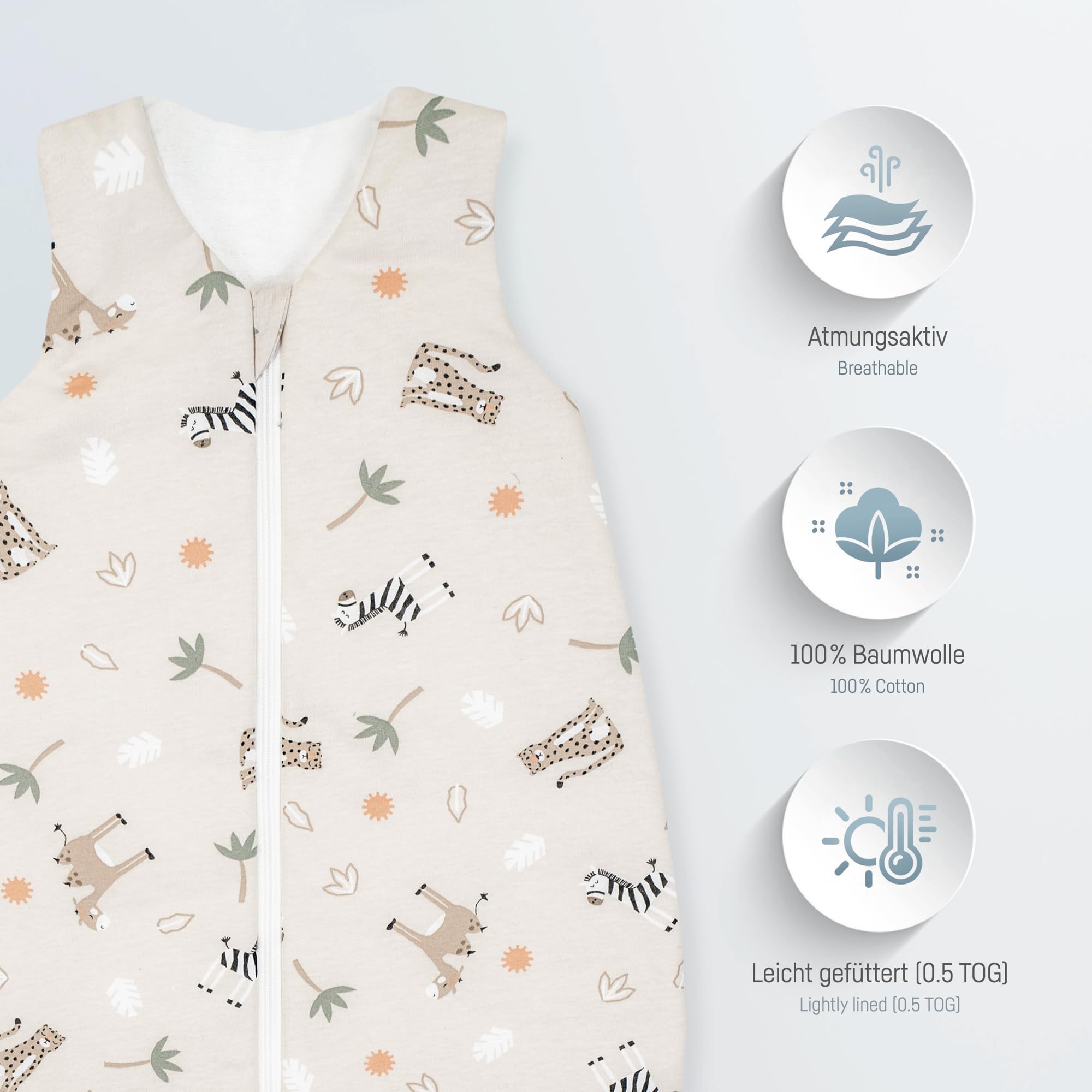 Julius Zöllner Śpiwór letni Jersey, 0,5 TOG, nadaje się do prania w temperaturze 60°C, Made in Germany, Oeko Tex Standard 100, sawanna beżowa, rozm. 56/62