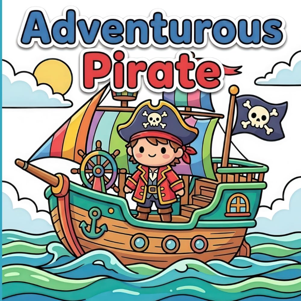 Adventurous Pirate Coloring Book for Kids Ages 4-8: Bold and Easy Coloring Pages With Treasure Maps, Boats, Islands, and Friendly Pirates. Vol 2.