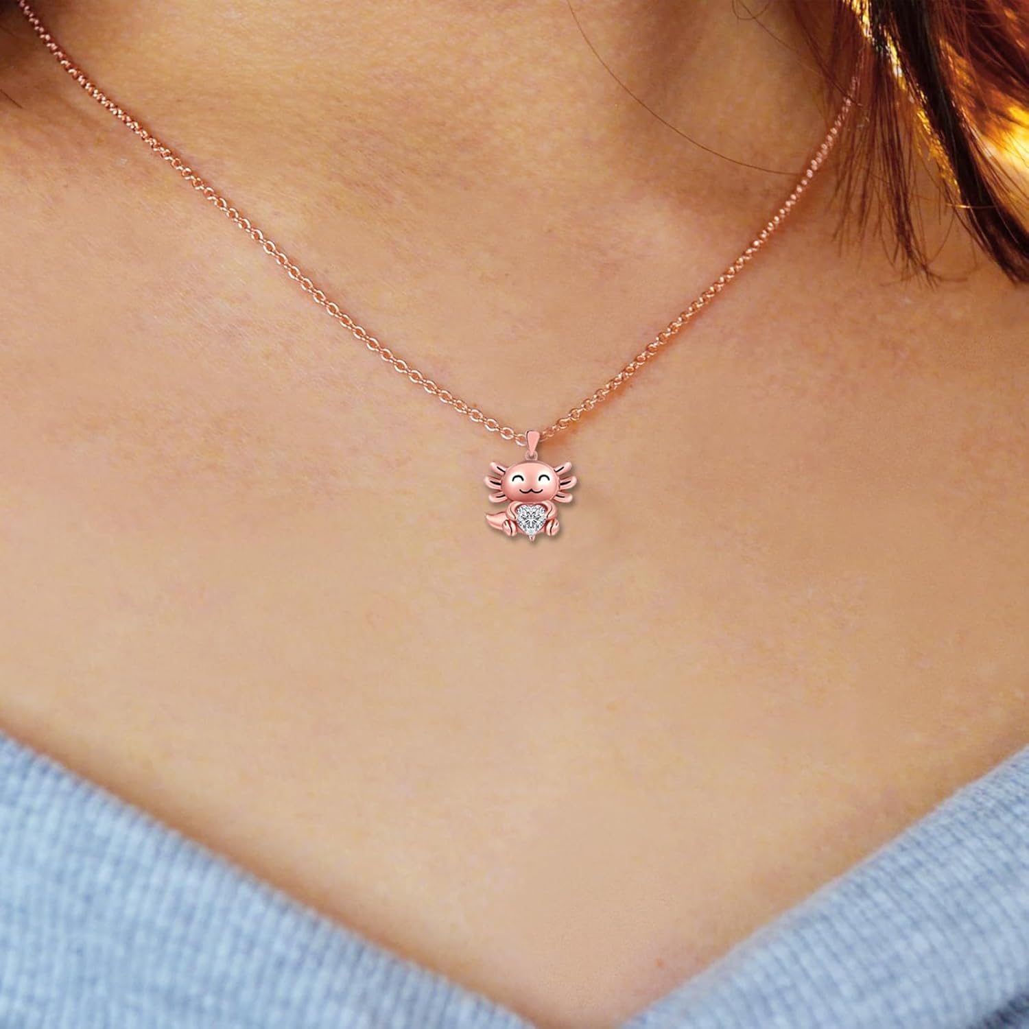 925 Sterling Silver Axolotl Pendant Necklace for Women Adorable Axolotl Birthstone Necklace Cute Animal Axolotl Birthday Jewelry Gifts for Daughter Granddaughter - Image 2