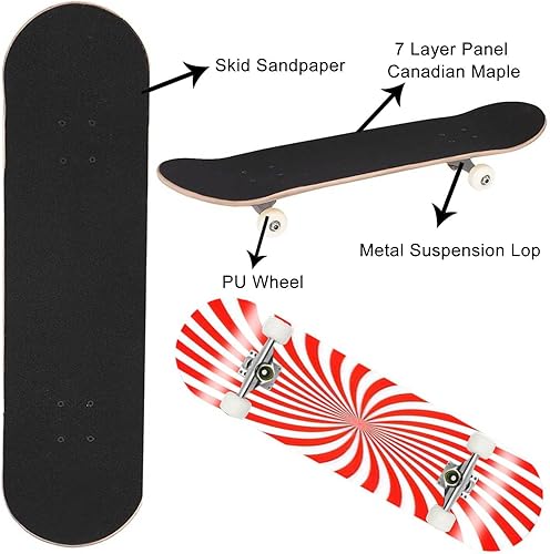 Miniatura 5 de Patinetas sin costuras para principiantes, 31 x 8 pulgadas, de arce, doble patada, cóncavas, monopatines completos al aire libre para adultos,