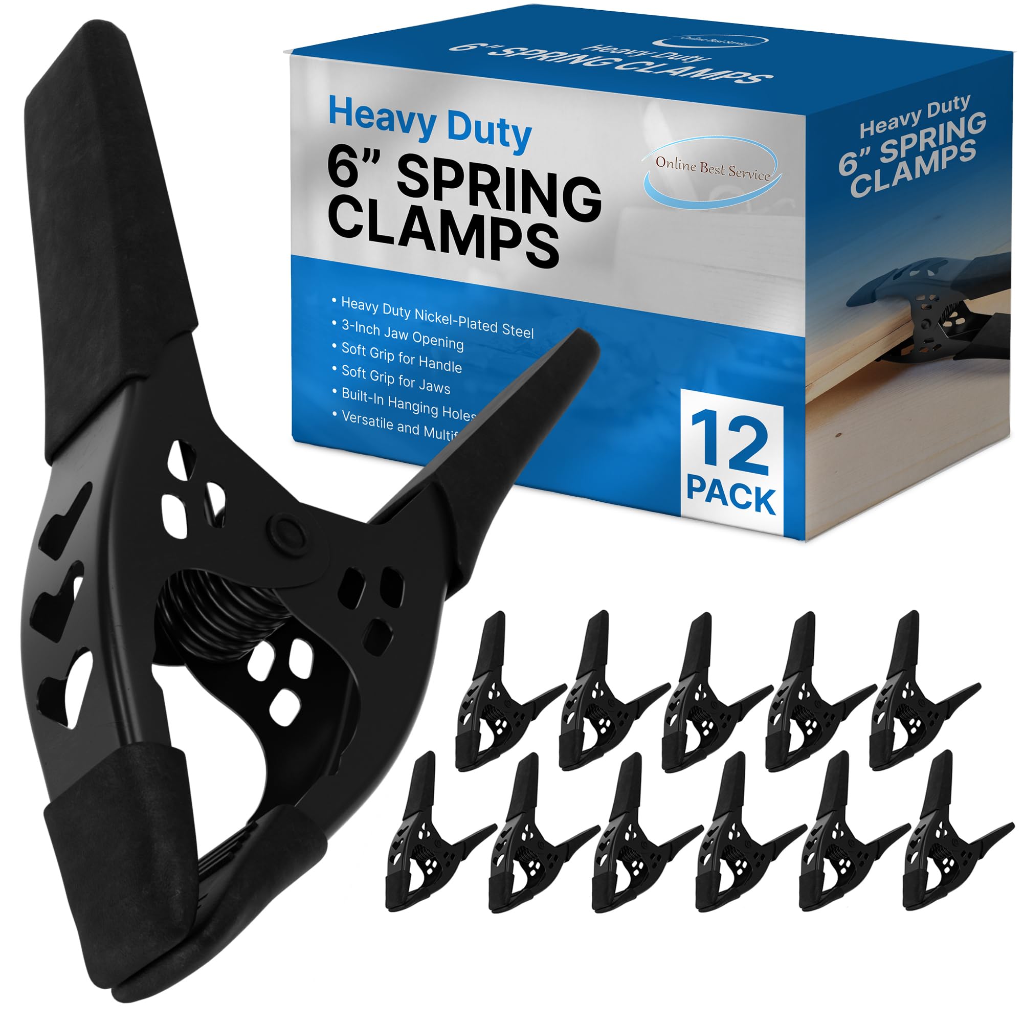 Lot of 12-6" inch Spring Clamp Large Super Heavy Duty Spring Metal All Black - 2.5 inch Jaw opening