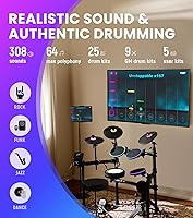 Vista 2 de The ONE Polaris - Batería eléctrica con USB MIDI y audio Bluetooth y conectividad USB MIDI, batería electrónica con almohadillas de malla, más