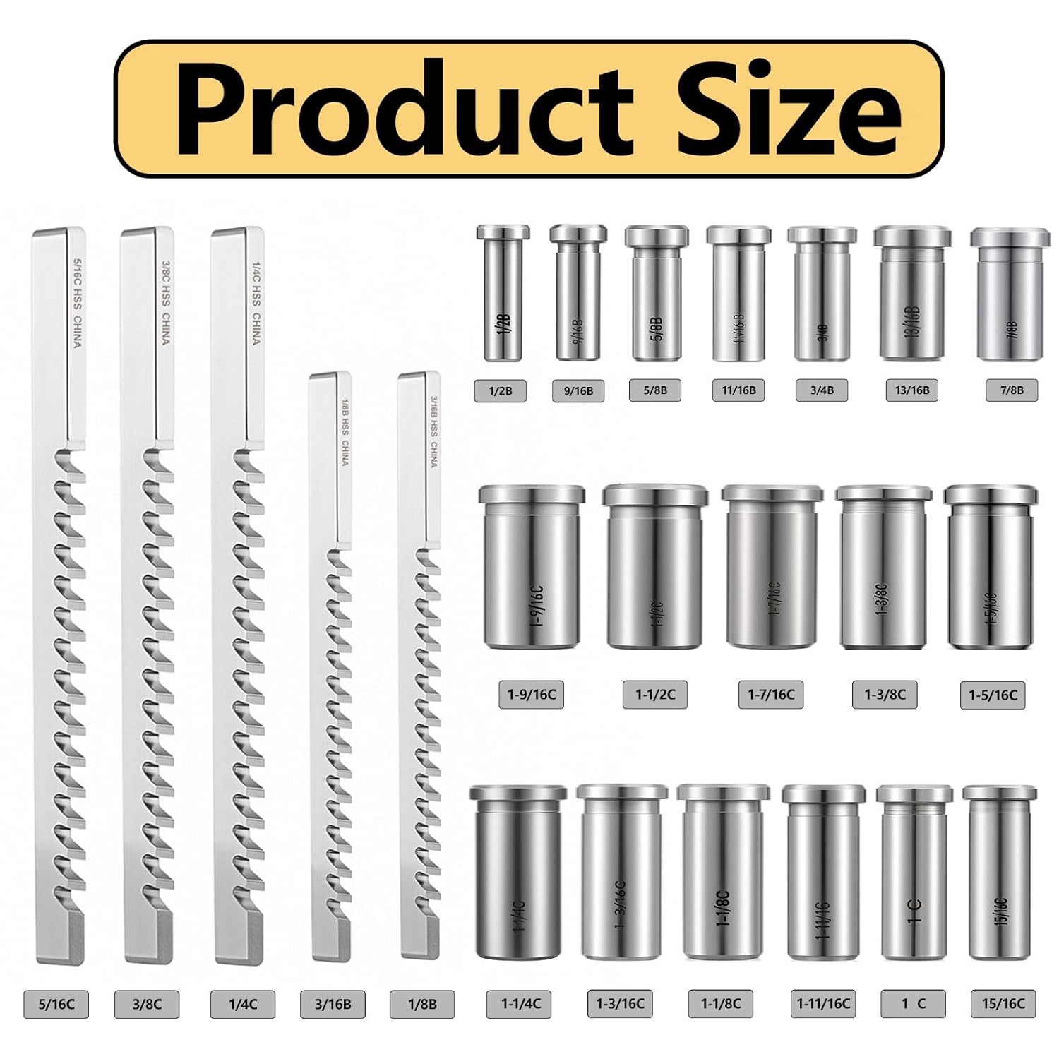 Keyway Broach Kit 30 Pcs HSS Metric & Inch Size Industrial Tools 5 Broach, 18 Collared Bushings, 7 Shims Cutting Tools for Lathe B -1/8, B - 3/16, C - 1/4, C - 3/8, C - 5/16 Keyway Size