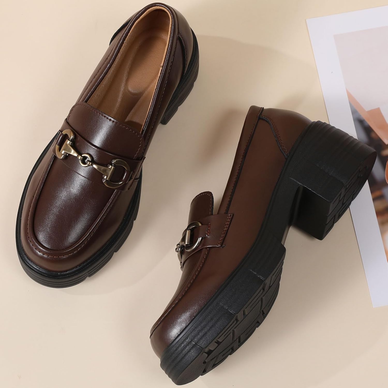 Loafers for Women Women's Penny Platform Chunky Loafers Slip-Ons with Gold Buckle Comfortable Business Casual Dress Office Work Shoes for Ladies - Image 5