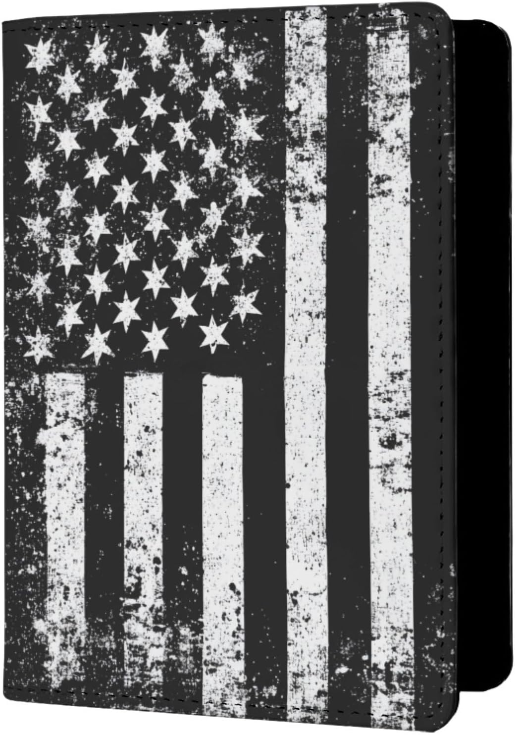 Womens American Flag Print Passport Holder for Travel Leather Retro USA Flag Mens Passport Cover Protector with Credit Card Slots Black White Gray Onesize