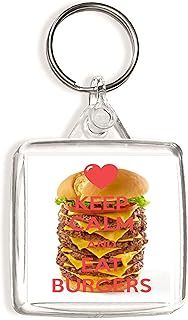Keep Calm and Eat Burgers - Square Keyring