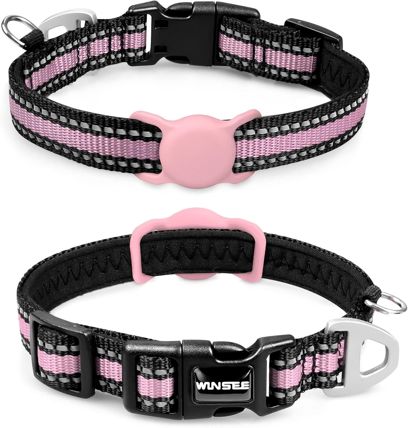 WINSEE Airtag Dog Collar, Reflective Nylon Pet Collar with Silicone Case for Apple Airtags, Pet Airtag Holder for Puppy Small Medium…