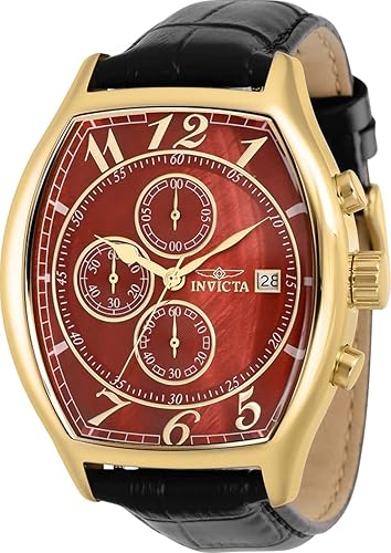Invicta Reloj de cuero con 3 correas para hombre cronógrafo especial de 1693in esfera roja tono dorado 38684 Oro