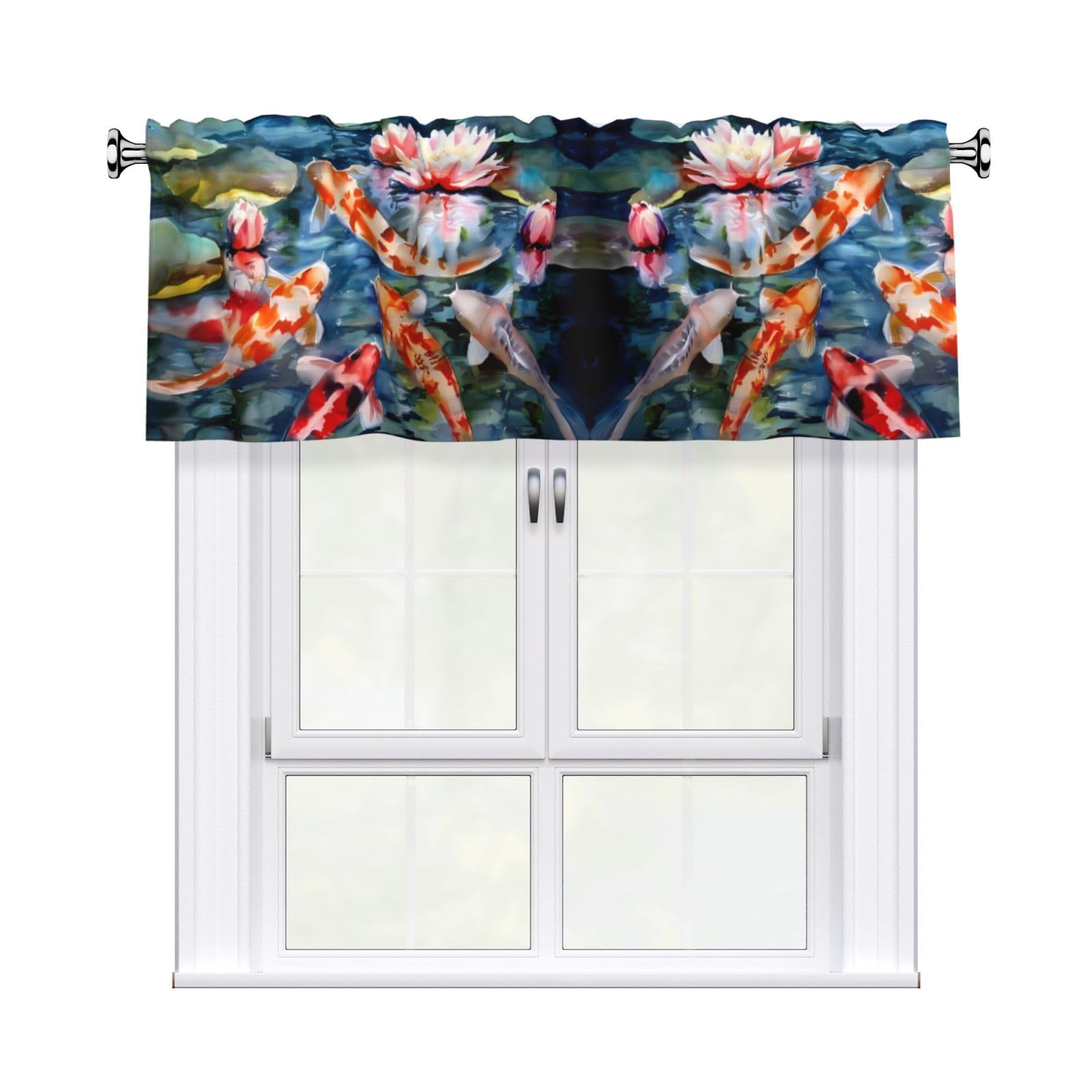 HJFCZH Fish Prints Durable Window Layer – 54x18 Inch 100% Polyester Peach Skin Valance for Long-Lasting Style