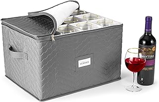 Sorbus Stemware Storage Chest - Deluxe Quilted Case with Dividers - Service for 12 - Great for Protecting or Transporting Wine Glasses, Champagne Flutes, Goblets, and more (Storage Glass - Gray)