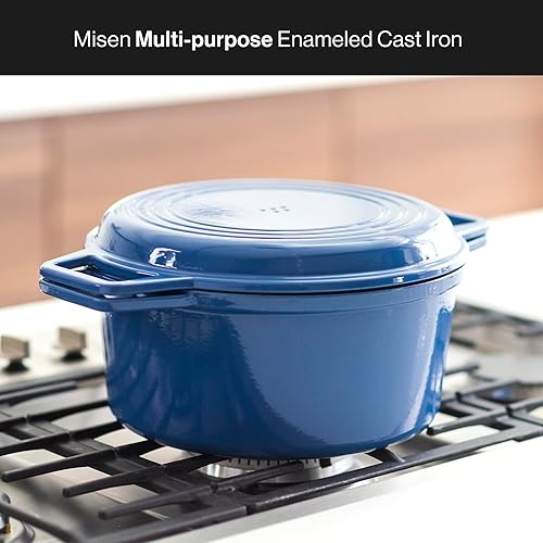 Miniatura 3 de Misen Parrilla para horno holandés 7QT con tapa de silicona, revestimiento de esmalte premium, asas dobles y anchas, base grande duradera,
