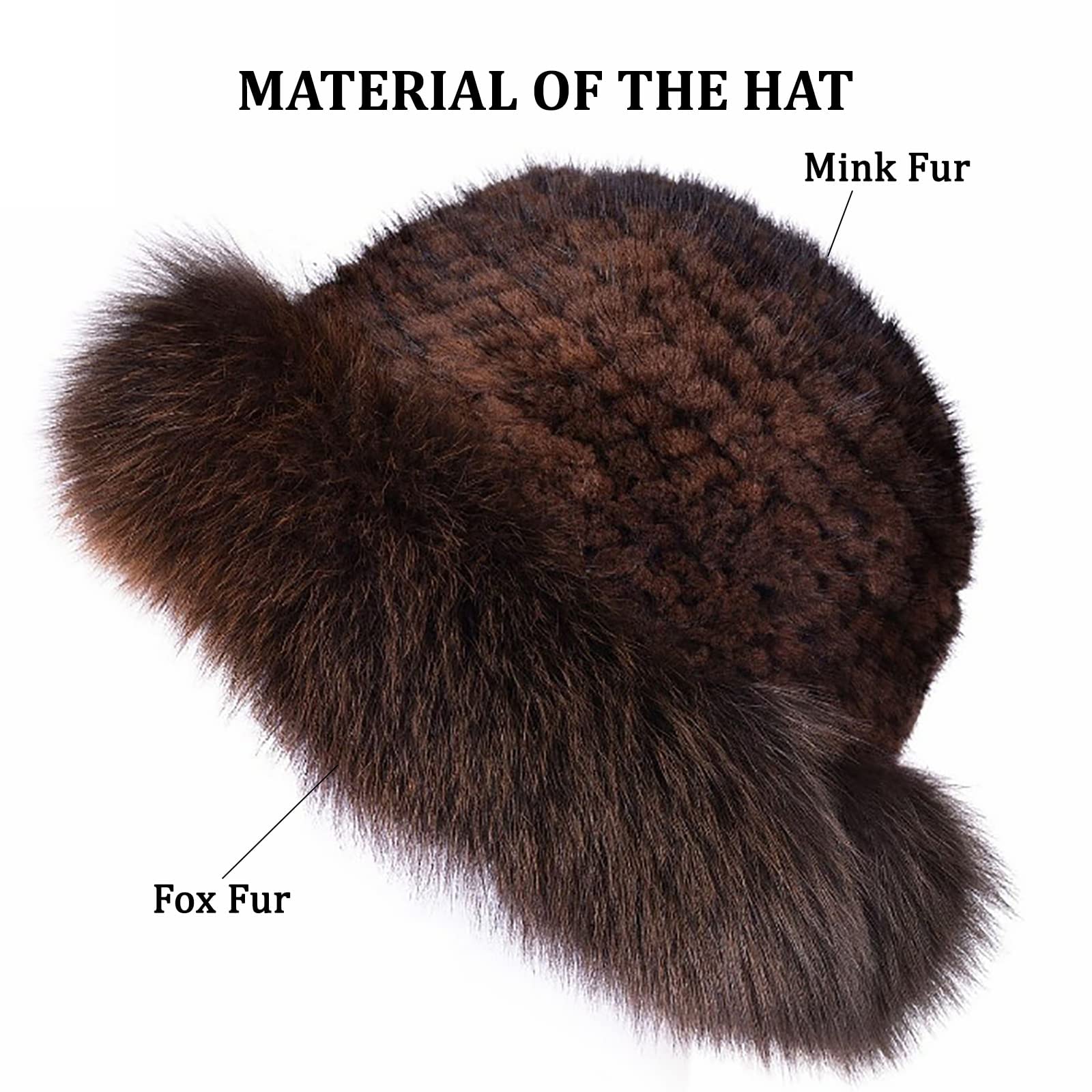 YXCFEWD Mink Hat Real Fur Hat Knit Furry Womens Russian Hat Fur Hat for Women with Elastic