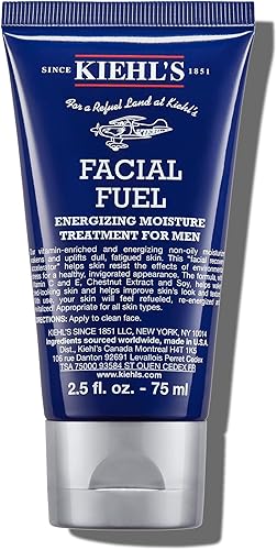 Kiehl's Facial Fuel Moisturizer, Men's Face Cream, with Vitamin C and Caffeine that Contain Antioxidants to Help Energize and Reduce Dullness, Non-Greasy, Paraben, and Sulfate Free - 2.5 fl oz