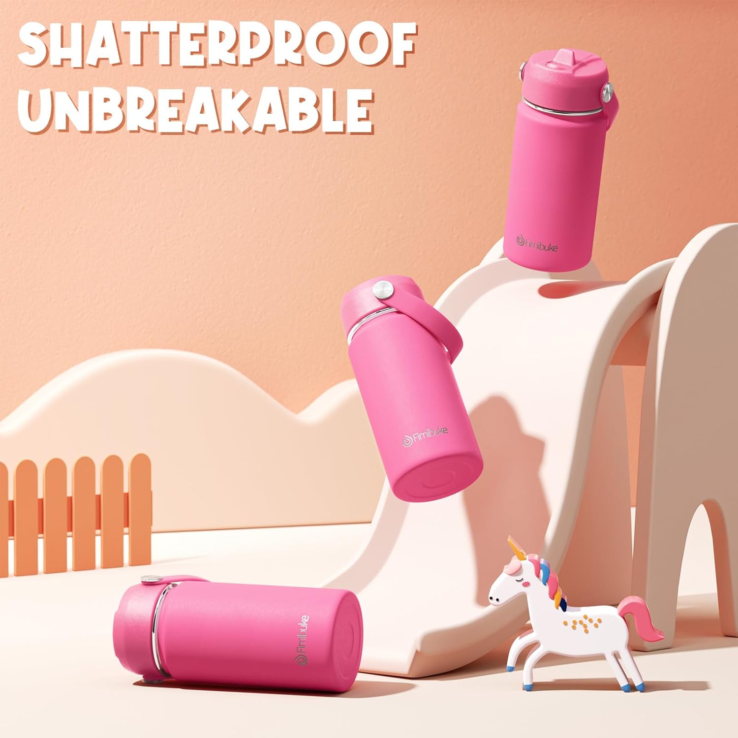 Fimibuke Kids Insulated Water Bottle, 14oz BPA FREE Double Wall Vacuum Travel Tumbler 18/8 Stainless Steel Leak Proof Kids Cups with Straw Metal Water Bottle for School Boy Girl (2 Pack, Hawaii) - Image 5