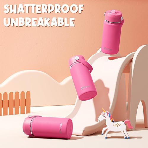 Miniatura 5 de Fimibuke Botella de agua para niños, 14 onzas, sin BPA, doble pared al vacío, vaso de viaje de acero inoxidable 188 a prueba de fugas, con popote y