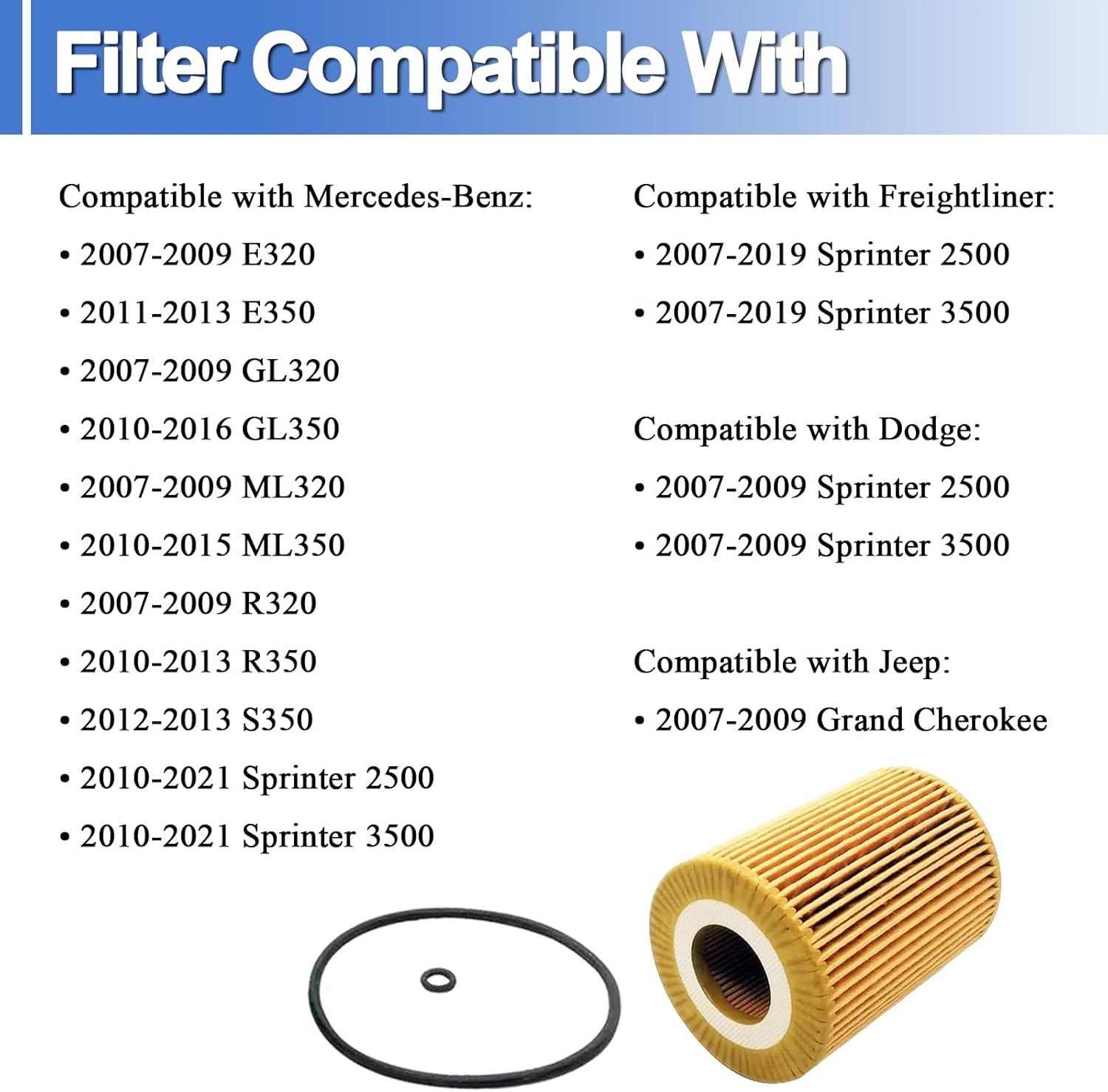 HU821X Oil Filter Compatible With Mercedes-Benz Freightliner Jeep Dodge Vehicle E350 GL350 ML350 R320 R350 S350, Replace # HU821X, 6421800009, 6421840025, Set of 8