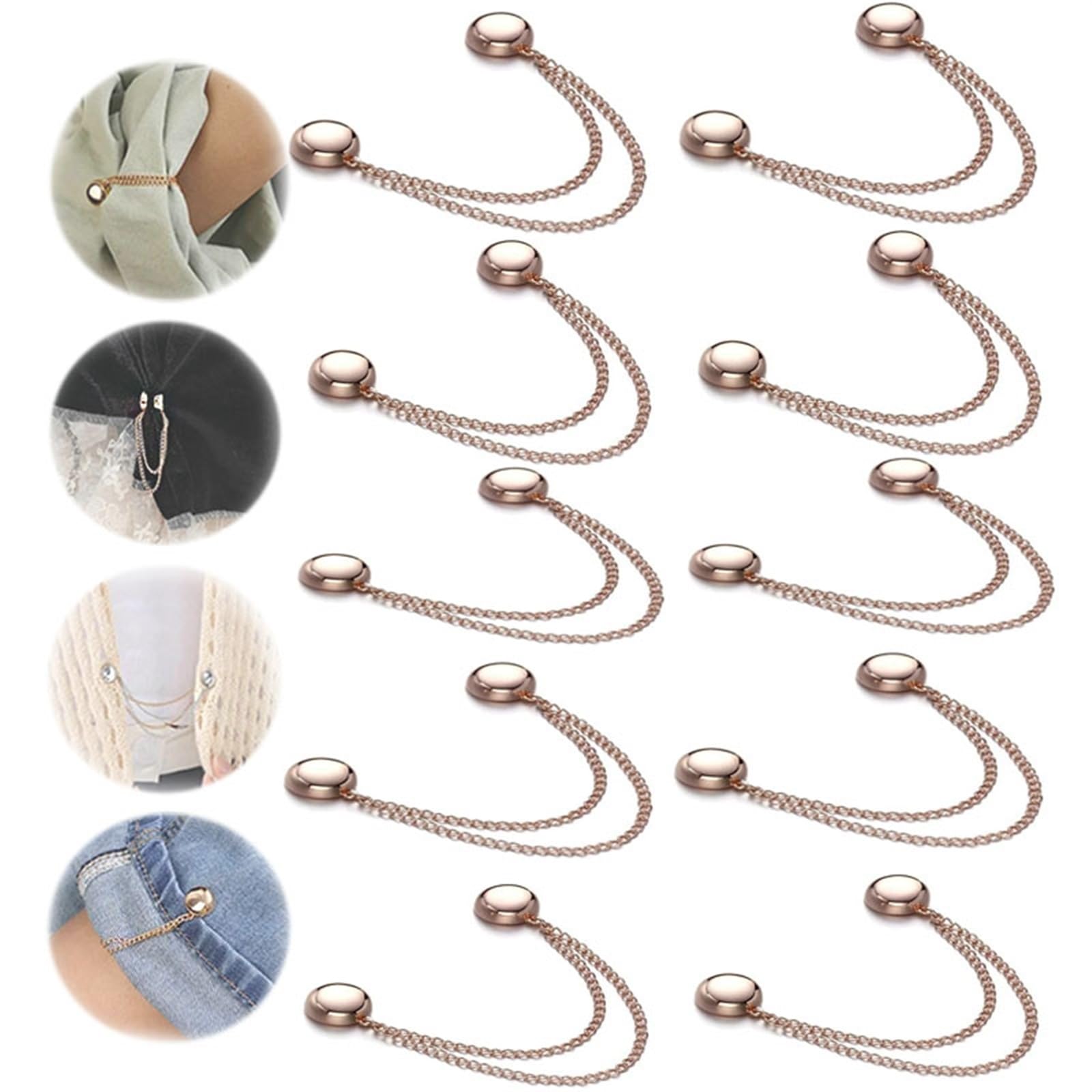 OTEB Multi-Function Magnetic Clothing Clips, Multifunctional Long Chain Shawl Sweater Round Magnetic Snap, Multifunctional Scarf Buckle Wrist Tie Snap, Shirt sleeve shortening button(10pcs Rose Gold)