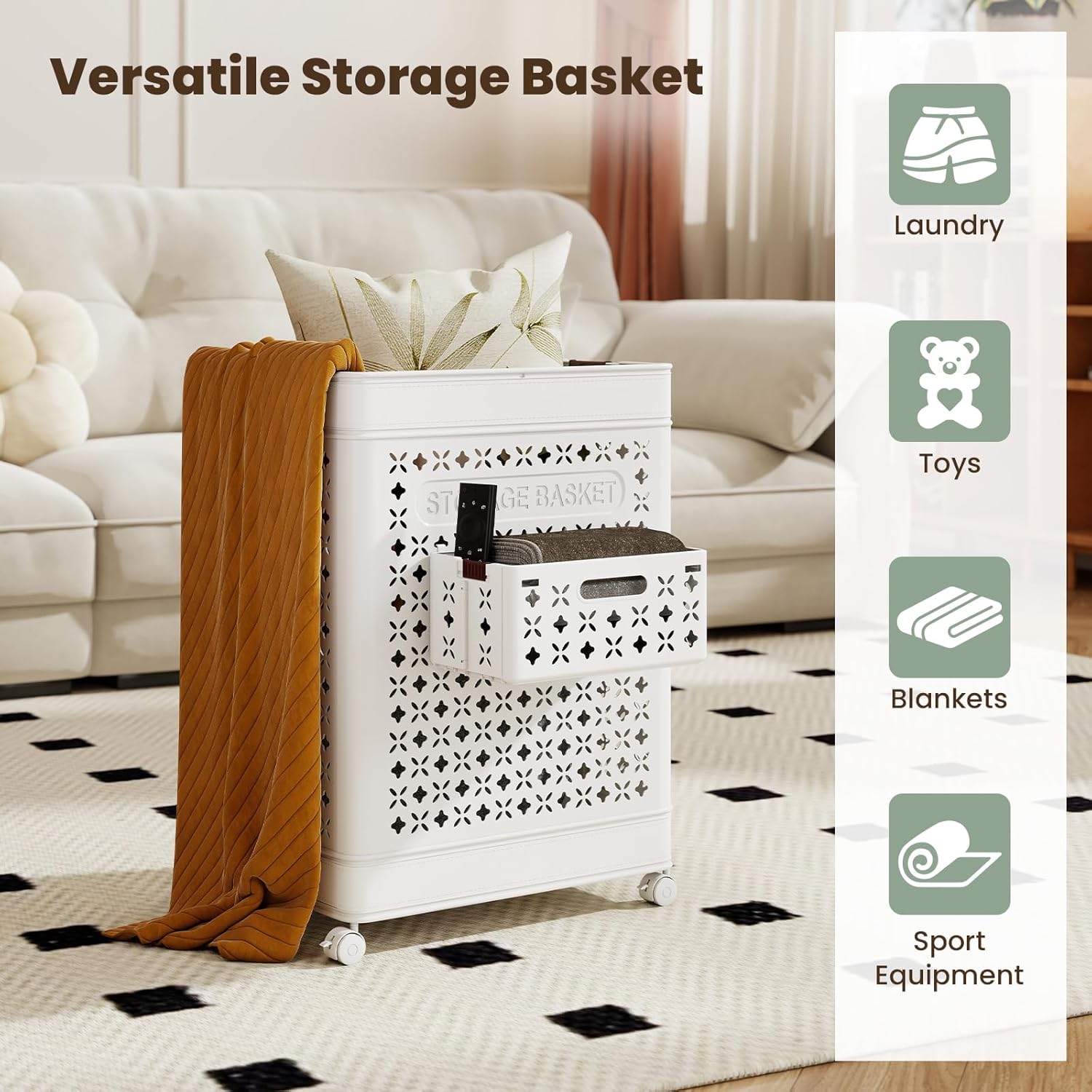 Giantex 75L Collapsible Laundry Baskets with Wheels, Foldable Laundry Basket with Wheels, Handles & Underwear Basket, Large Plastic Laundry Hamper for Bathroom, Bedroom, Dorm