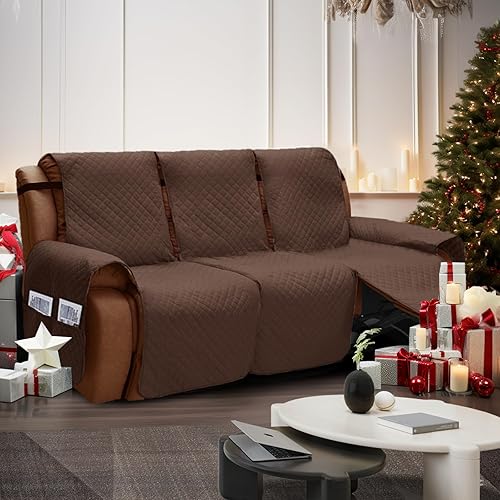 Miniatura 6 de XINEAGE Funda reclinable resistente al agua, fundas para sofá reclinable de 3 asientos con bolsillos, funda protectora acolchada gruesa para perros