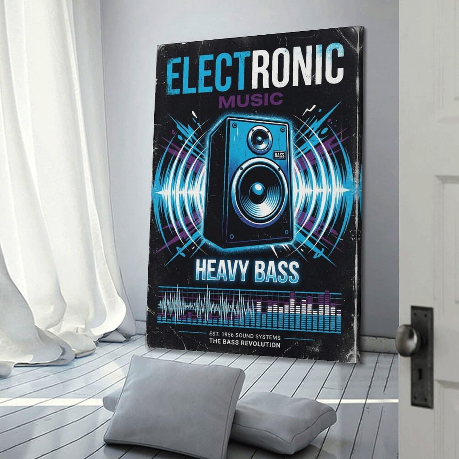 XKUGA Poster con stampa su tela con musica elettronica e bassi pesanti, decorazione moderna su tela, decorazione artistica da parete per famiglia, grotta degli uomini, sala giochi, camera da letto di
