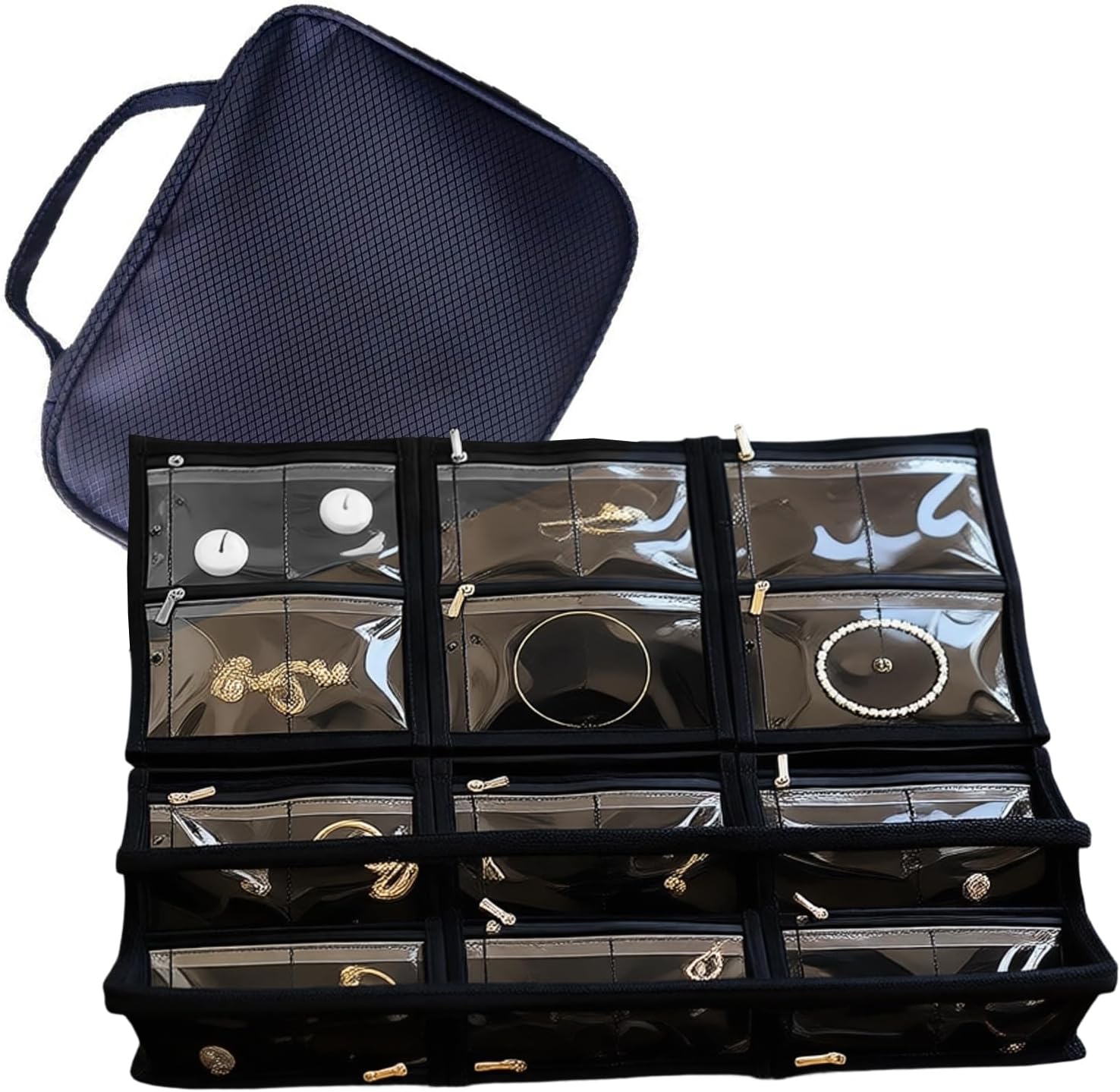 Stylish Jewelry Travel Bag with 6 Zippers Pockets and Exterior Keeps Items Secure and Organized Jewelry Accessory Storage