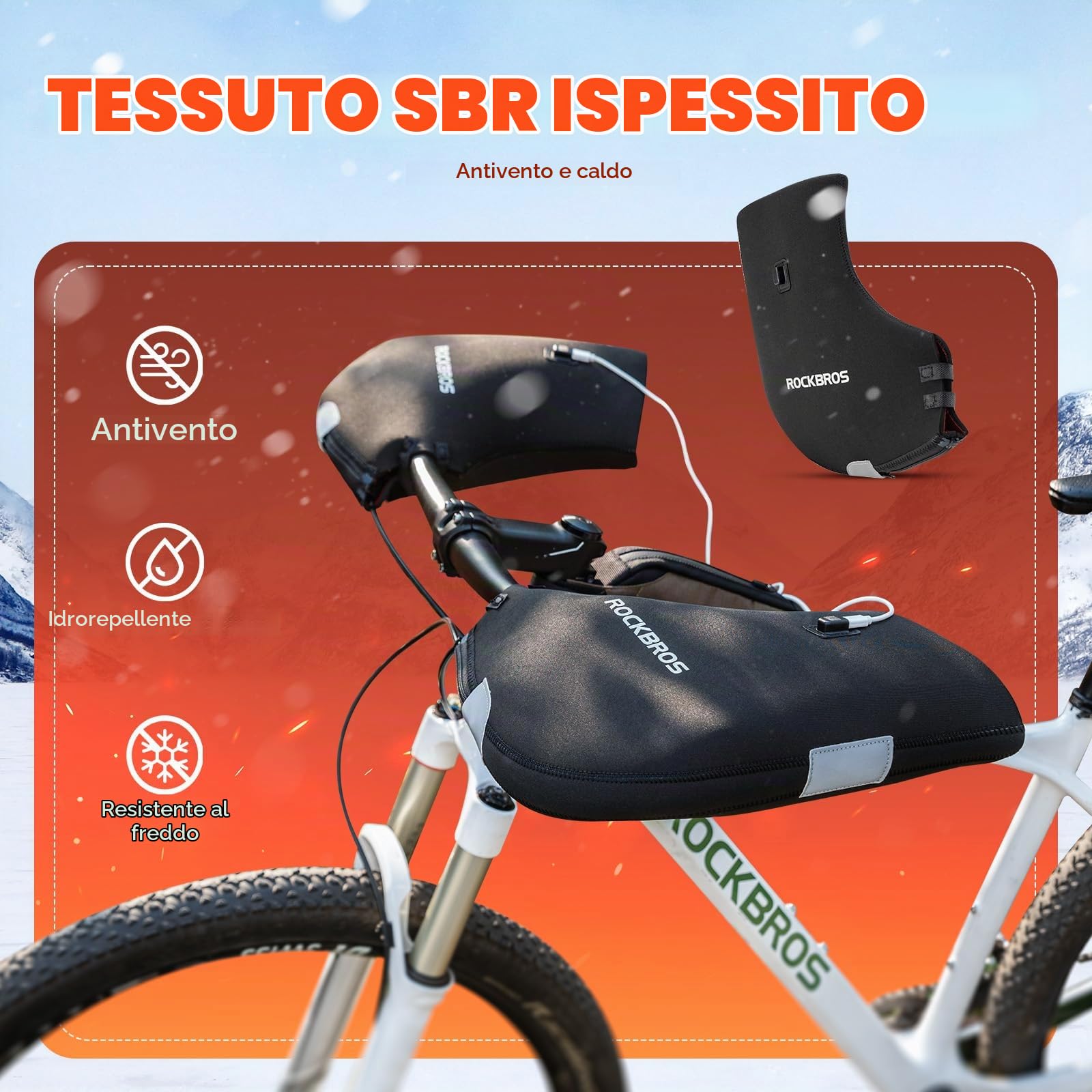 ROCKBROS Guanti Manubrio Bici, Guanti Termici Riscaldati, Guanti Invernali Moto, Guanti da Manubrio Impermeabili Antivento, Strisce Riflettenti, per Bicicletta, MTB, Uomo e Donna, Nero