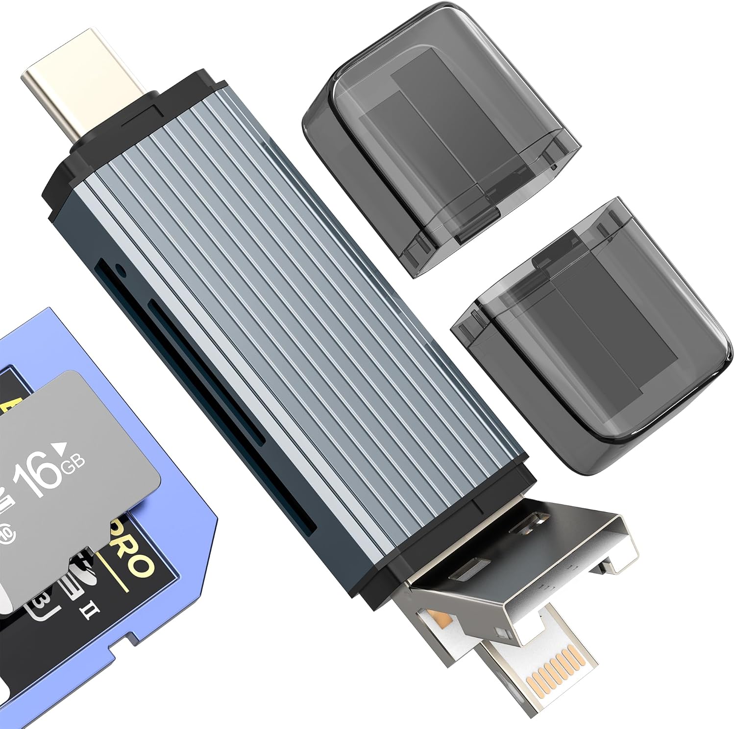 SD Card Reader for Iphone USB C Micro USB Lightning Adapter (4in3) Memory Stick Digital Camera Accessories Type Port Converter TF Macbook Storage Phone for Ipad Mini Air External Photo Android Adaptor