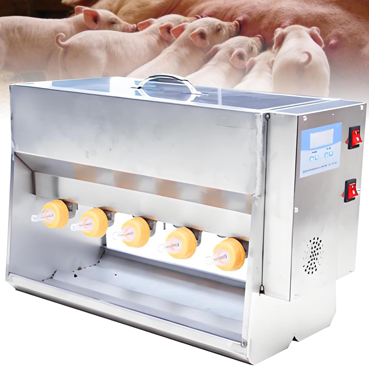 Automatic Constant Temperature Milk Feeder,Stainless Steel 10/14 Nipple Piglet & Lamb Feeding Station,Mounted Animal Milk Drinker with Sound Simulation for Farms and Ranches 15L
