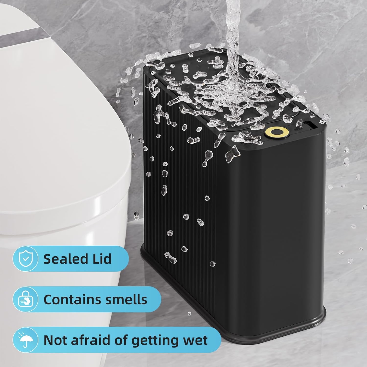 SUBEKYU Bathroom Trash Can with lid,4.2 Gal Small Kitchen Garbage Can,Plastic Office Waste Bin,Slim Wastebasket for Narrow Space,Black