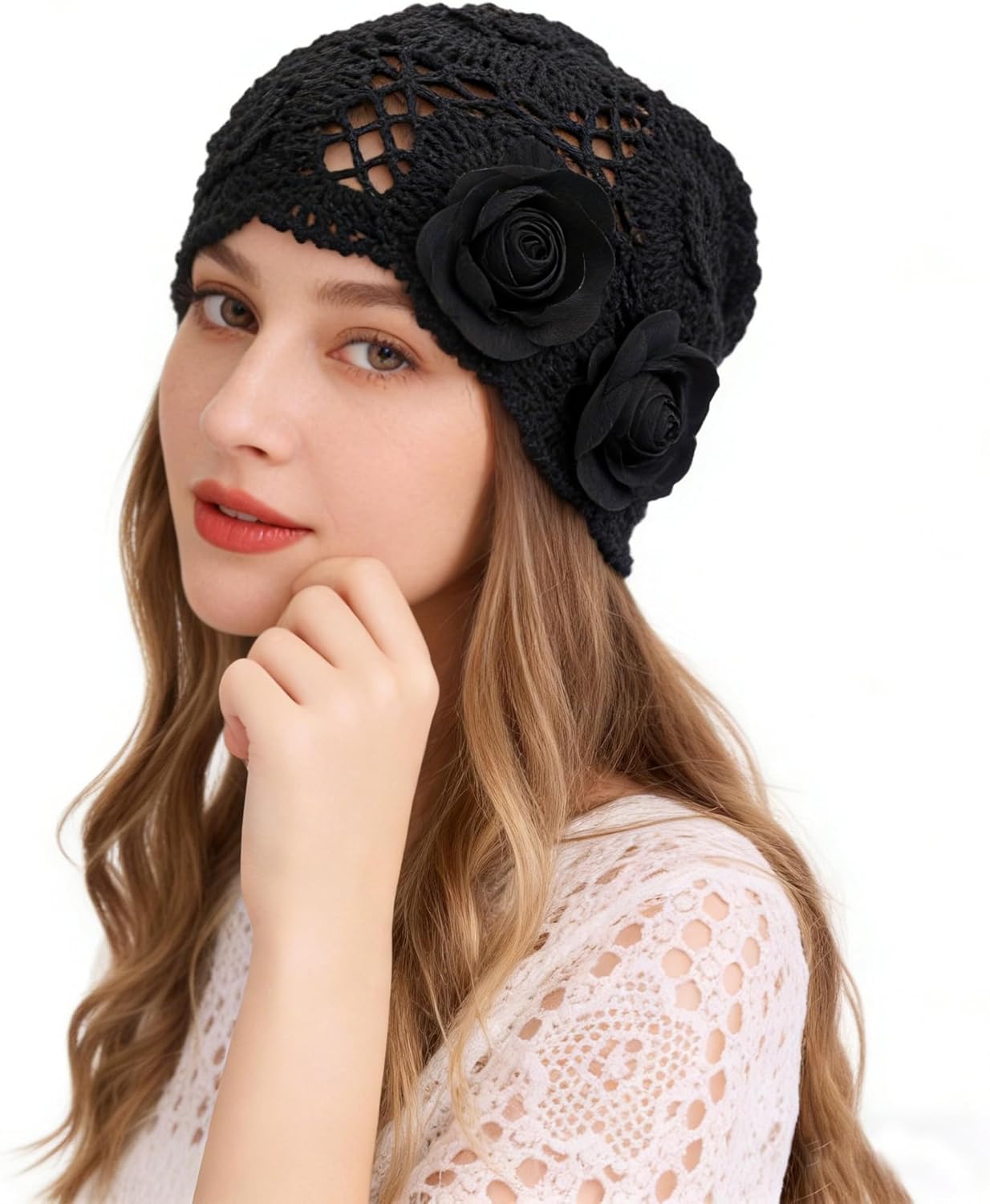 ZLYC Women Cotton Crochet Slouchy Beanie Hat Handmade Knit Summer Skull Cap
