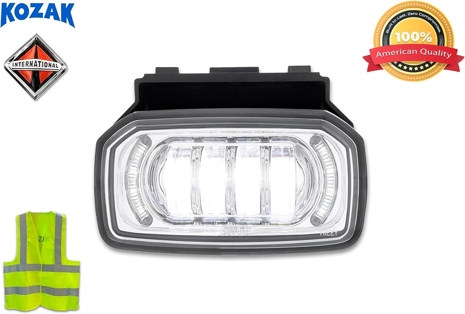 KOZAK LED Projector Fog Light Left Driver Side OEM # A06-51909-001 compatible with International LT625 2018 and newer PLUS Logo and Vest