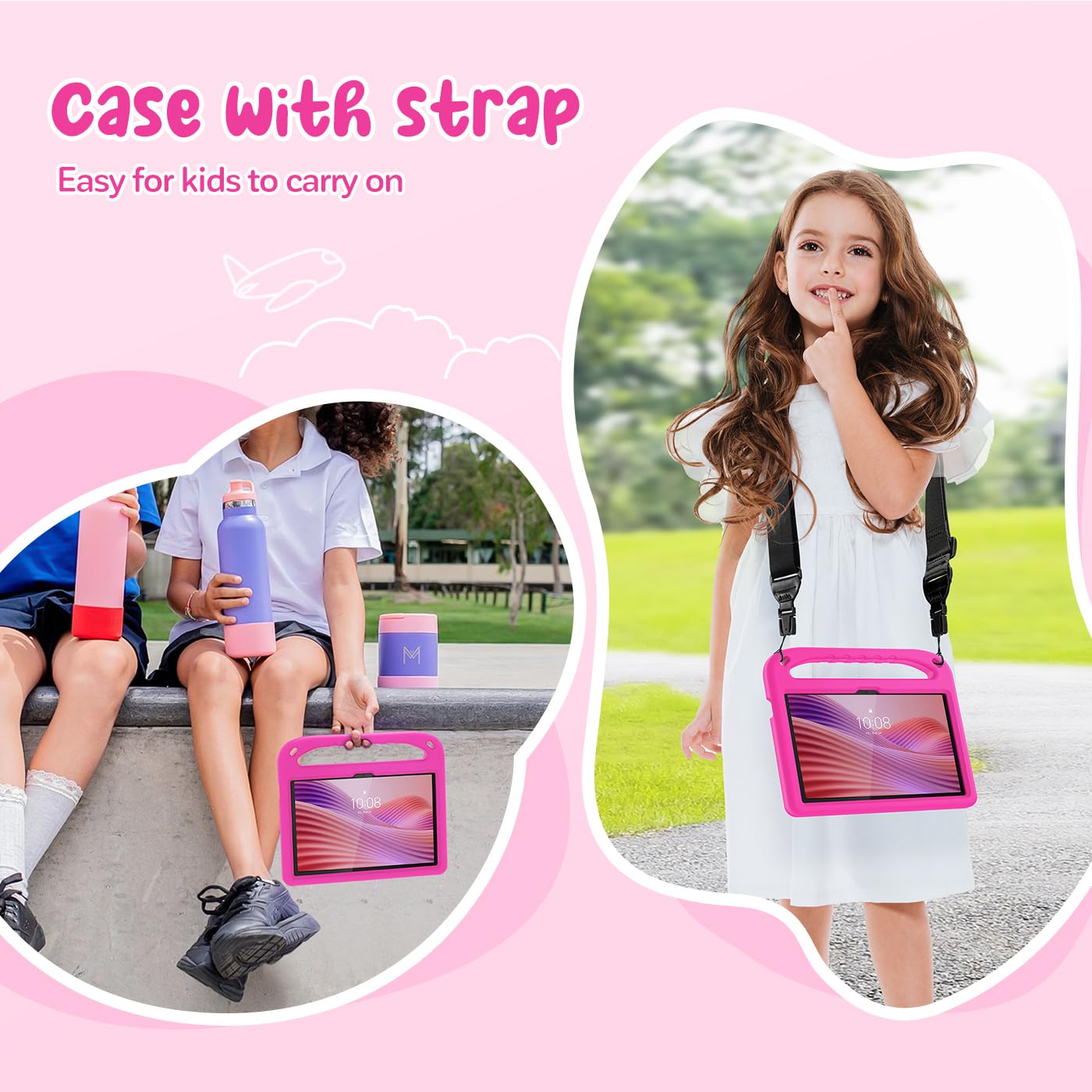 Funda Infantil para Lenovo Tab Tablet 10.1 Pulgadas 2025 (TB-311FU/TB-311XU), Ligera a Prueba de Golpes, con asa Infantil y Correa para el Hombro, Magenta