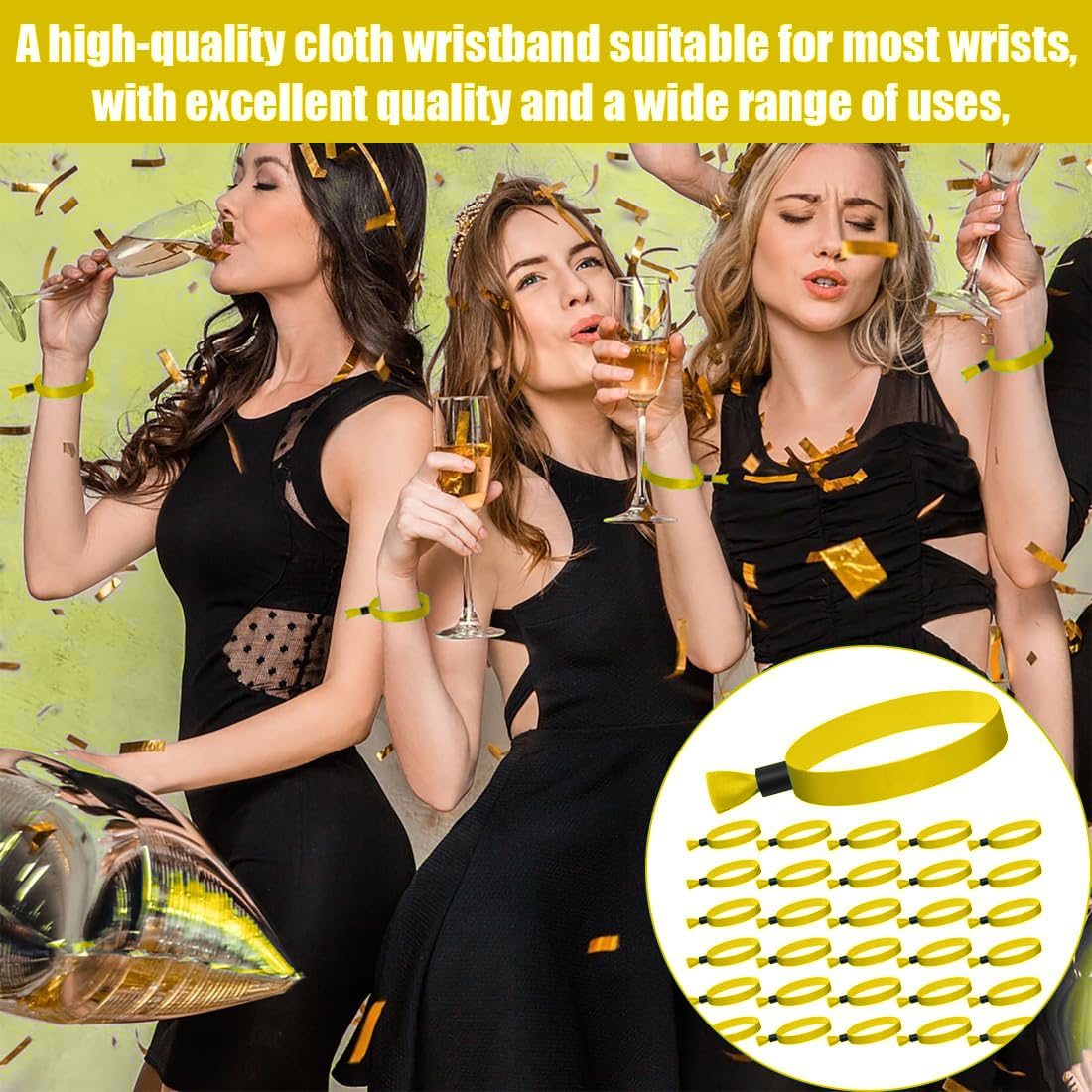 30 piezas pulseras de tela personalizadas, pulseras de identificación para eventos y niños (amarillo)