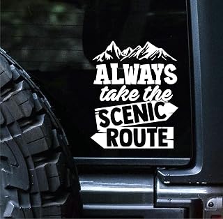 Sunset Graphics & Decals Always Take The Scenic Route Decal Vinyl Car Sticker Outdoors Adventure Wanderlust | Cars Trucks Vans Walls Laptop Computer | White | 5.5 inch | SGD000186