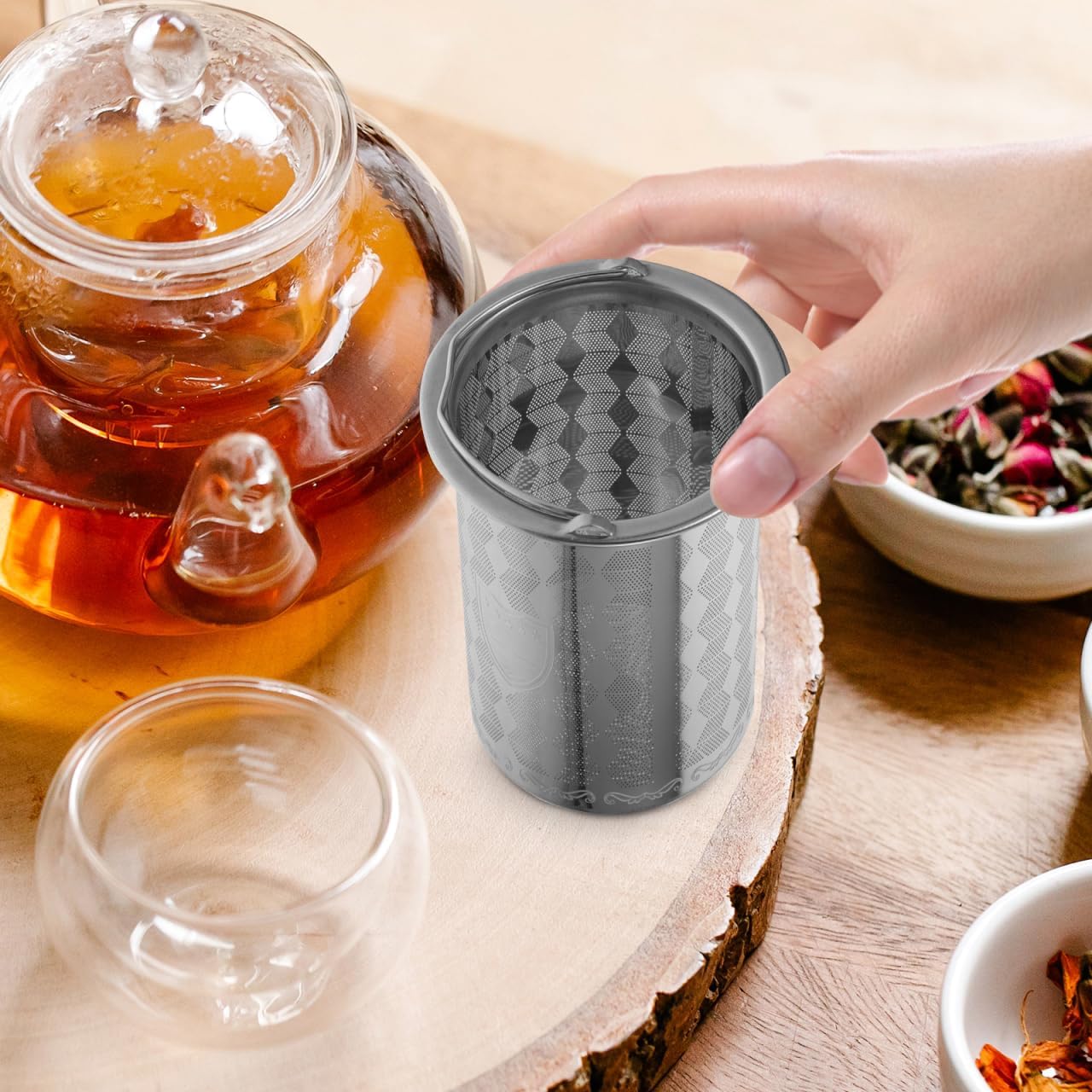 Luxshiny Stainless Steel Tea Strainer Insert for Teapots Fine Mesh Tea Filter Basket Replacement for Loose Leaf Brewing Pot Accessories for Home and Office