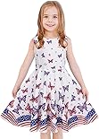 LaBeca Girls Printed American Flag Stars Stripes Dresses Twirly Sleeveless Dress Flag M