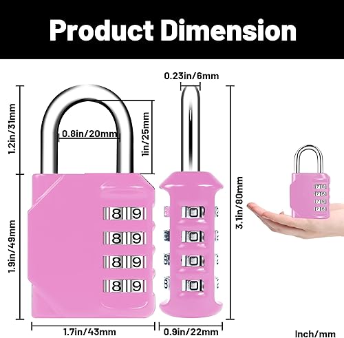 Miniatura 4 de Candado de combinación rosa, 2 unidades, candado de combinación de 4 dígitos reiniciable para casillero de gimnasio escolar, casillero deportivo,