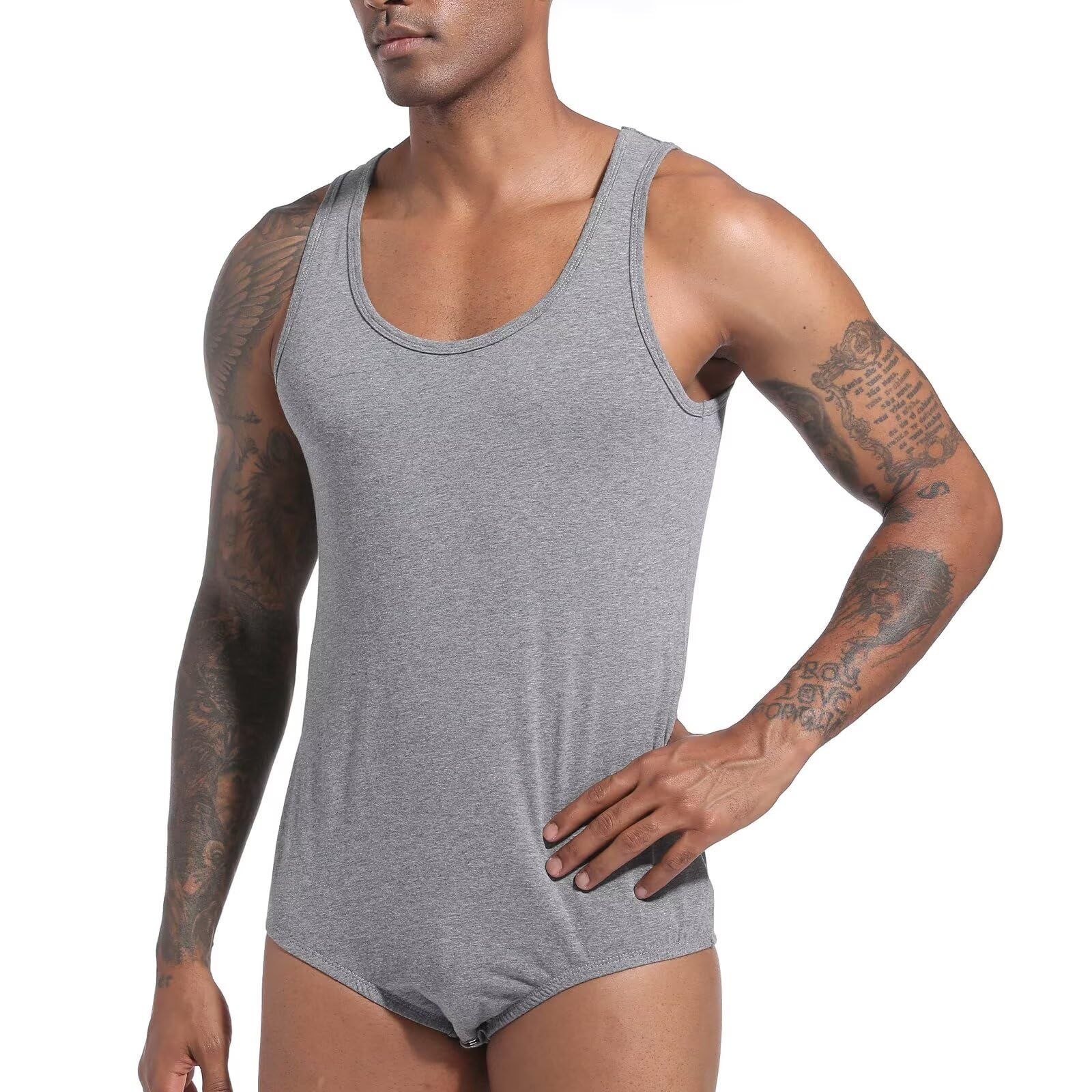 Landofgenie Chaleco Sin Mangas para Hombre Body De Una Pieza Pijama De Algodón Onesie Romper para Adultos