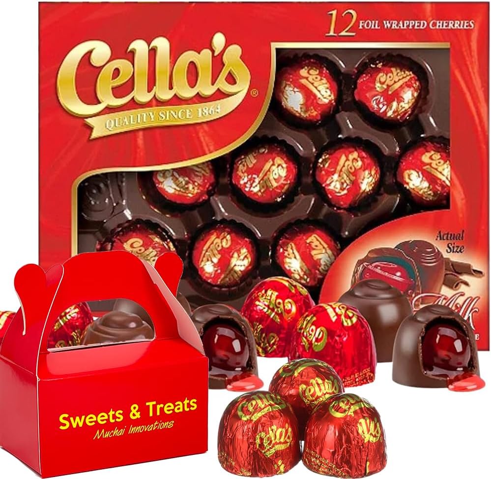 Cella's Milk Chocolate Covered Cherries | Classic Luxurious Confection Candy with Liquid Center - Individually Foil Wrapped | Basket Filler Gift Indulgence Treat | Muchai Box (12 Pack Gift Box)