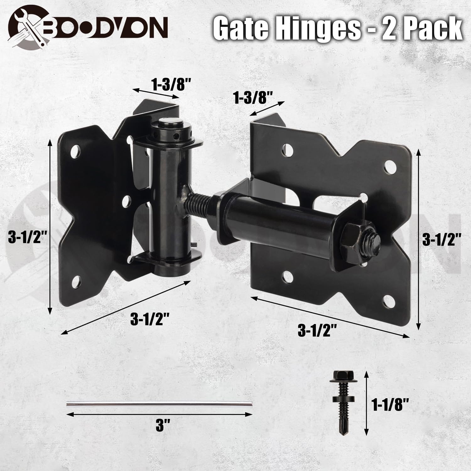 Self Closing Gate Hinges for Wooden Fences Gates, 90 Degree Adjustable Heavy Duty Gate Door Hinges Hardware Kit for Fence Gate, Vinyl gate, Pool gate and Outdoor Gates, 2 Pack, Non-Weld Black Finish