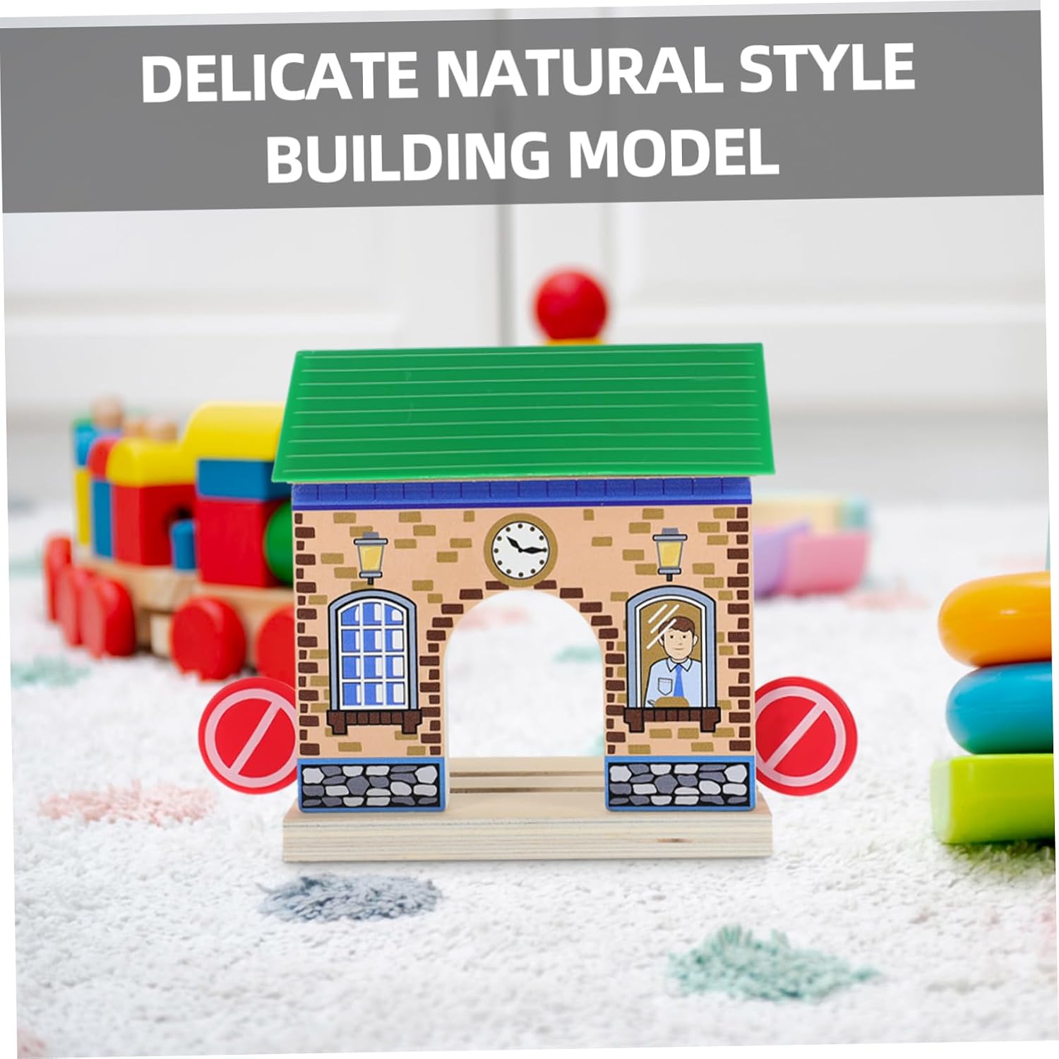 Train for Boys and Girls Wooden Station Accessories Model Railway Scene Prop