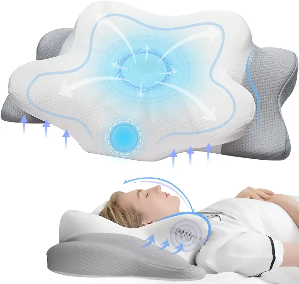 Travesseiro cervical para alívio da dor de pescoço e ombro para dormir – Travesseiros de contorno ergonômico – Almofada de espuma viscoelástica para quem dorme de lado, costas e estômago – Tamanho Queen