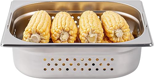 Miniatura 7 de Restaurantware Met Lux - Bandeja perforada para mesa de vapor, tamaño medio, 4 pulgadas de profundidad, asas plegables, antiatascos, acero