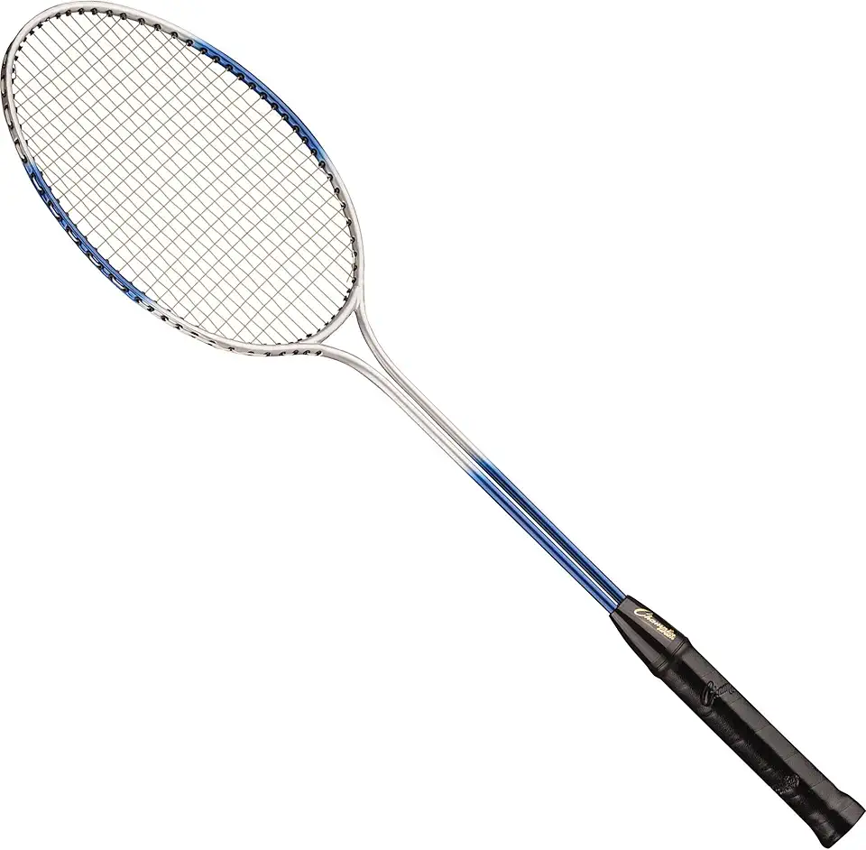 Champion Sports 26" Twin Shaft Badminton Racket with Braided Nylon Strings (Single Racket) - Silver/Blue - For All Skill Levels