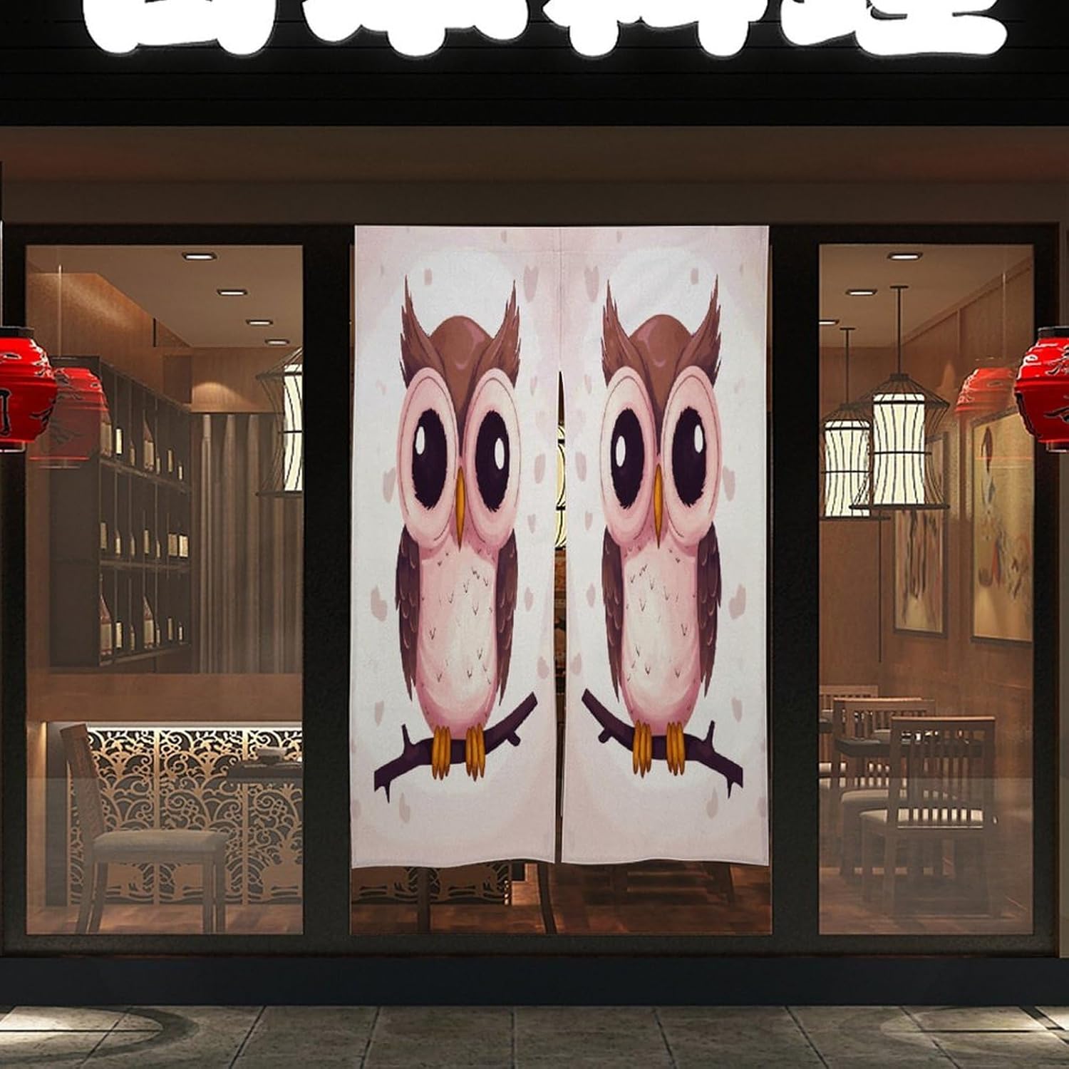 Cute Owl Door Curtain Printed Doorway Noren Japanese Style Doorway Room Divider Curtains for Privacy Partition Divider Kitchen Home Decorations Wall Hanging